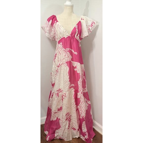 NEW Banana Republic Pink Floral Linen-Silk Tiered Maxi Dress Size 6 Msrp $260 - Picture 1 of 5